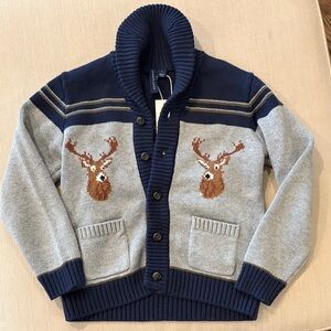Janie and Jack Navy and Gray Deer Cardigan